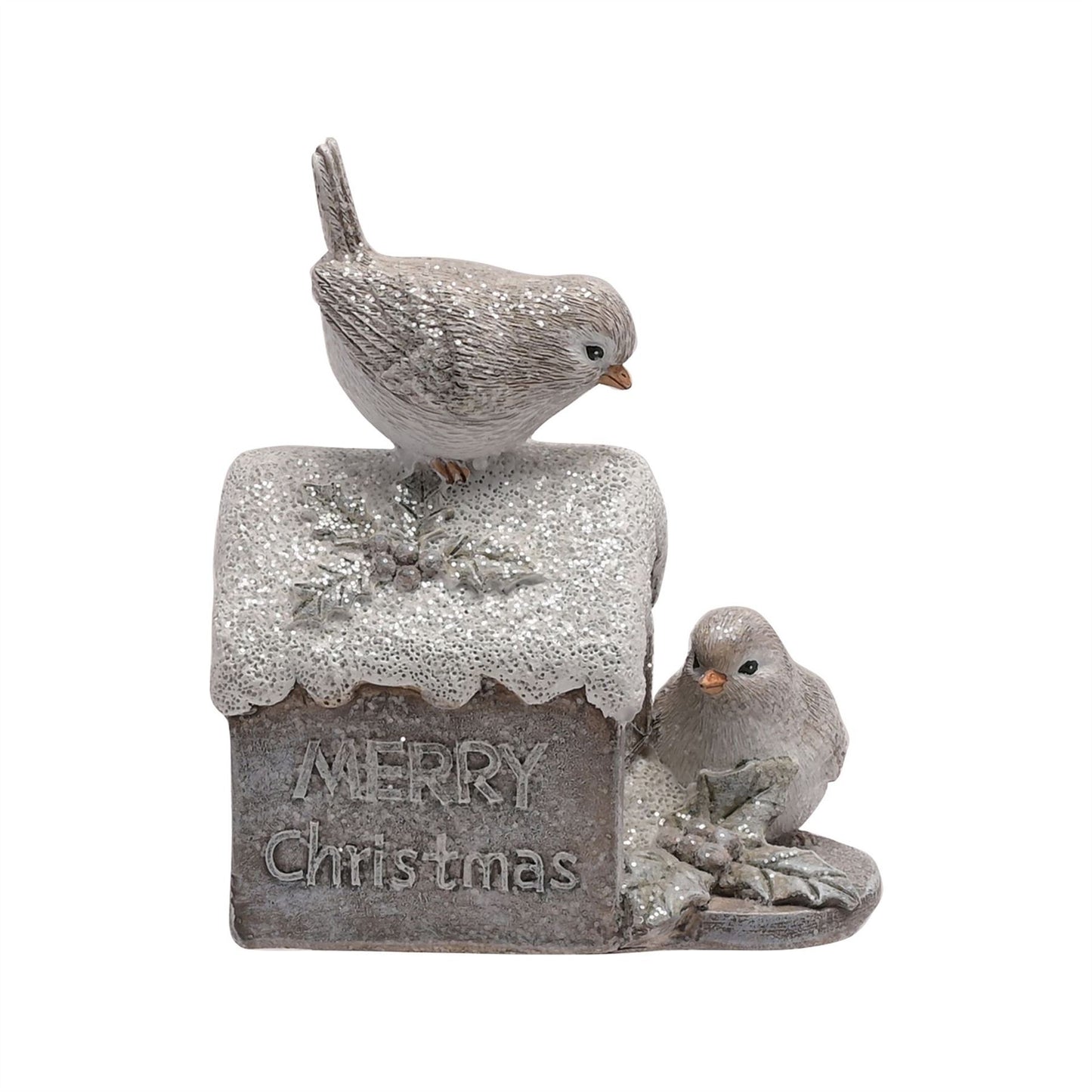 LED Two Robins on House Figurine