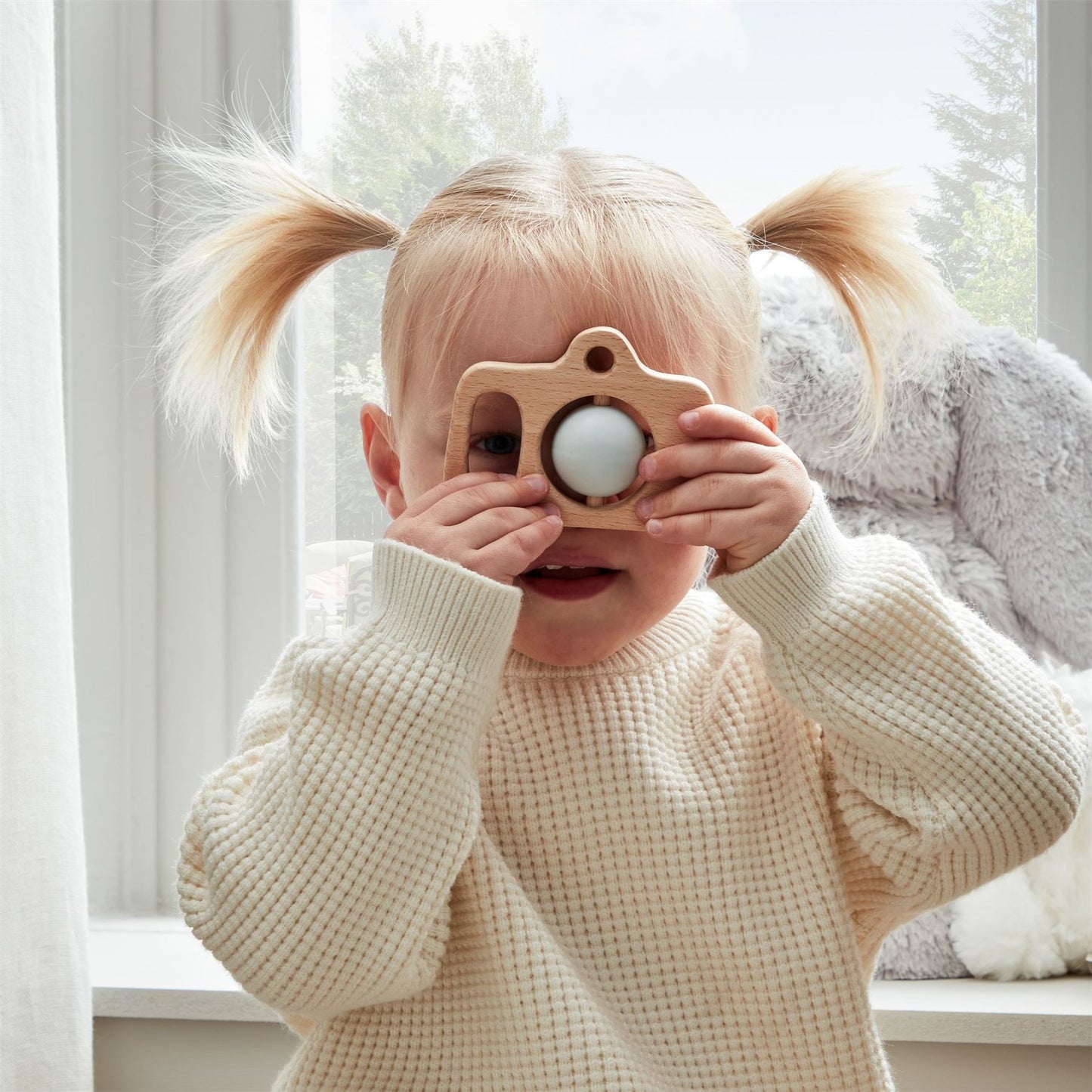 Bambino Wood & Silicone Camera Teether Natural