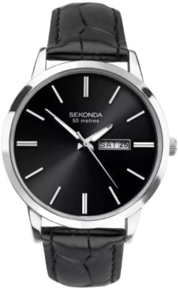 Sekonda mens Classic Black Leather Strap Watch 1705