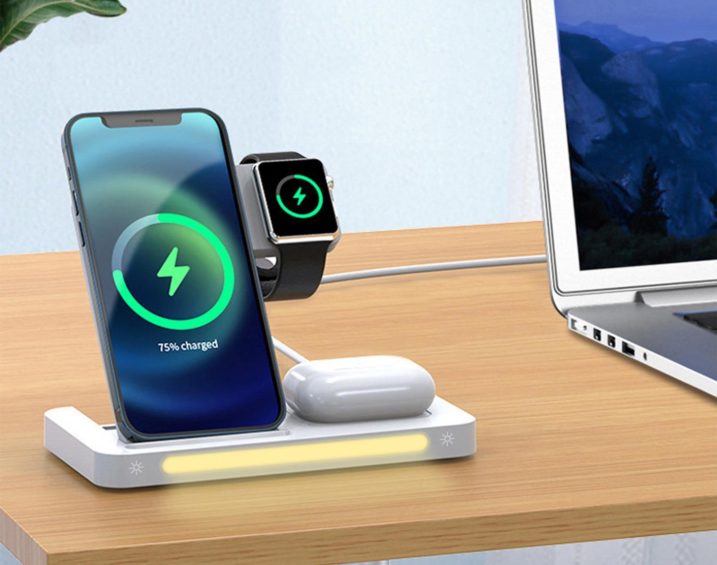 WYEFLUX 15W 3-in-1 Wireless Charging Stand with LED Light