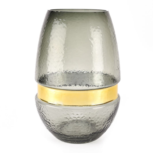 Hestia Smoke Vase with Electroplated Band 30cm