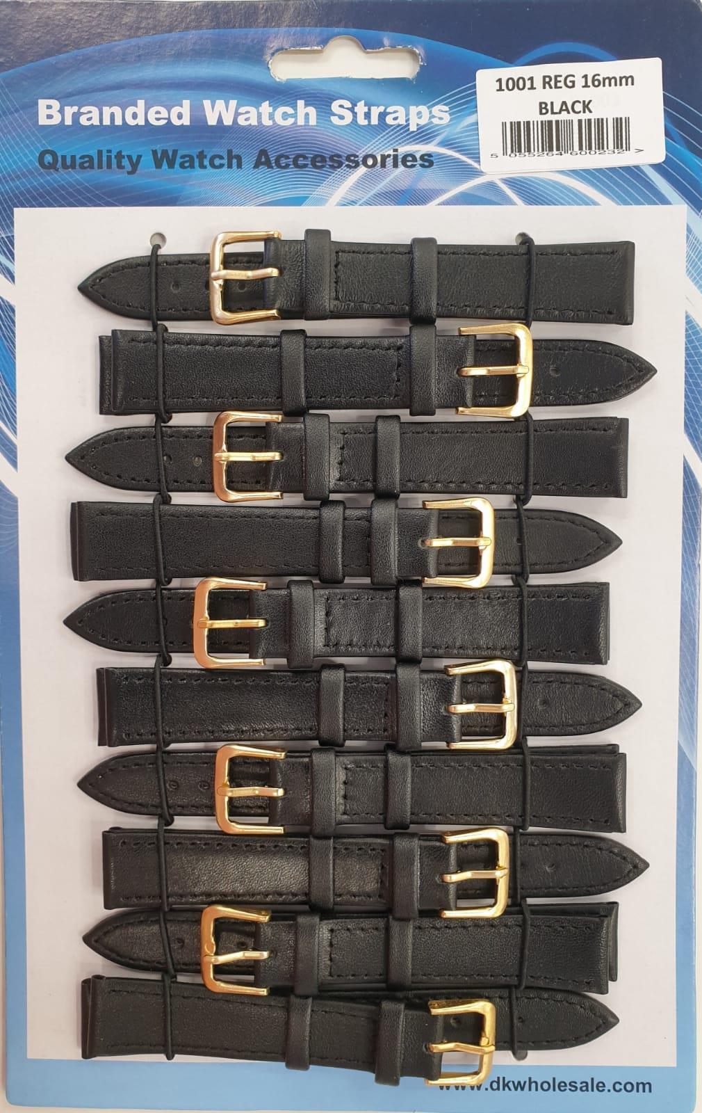 Black Leather Watch Straps Pk10 available sizes 6mm - 24mm 1001BK