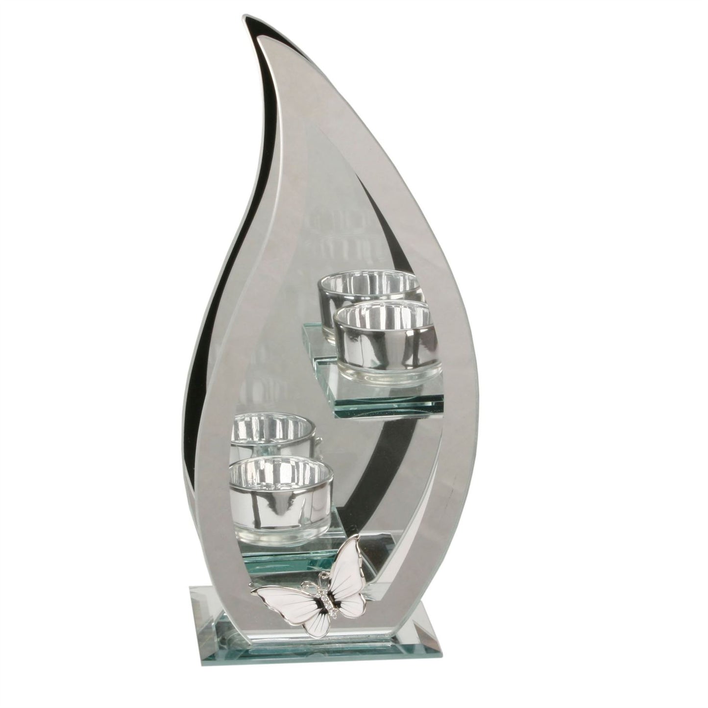 Hestia Glass/Mirror Flame Shape Double Tea Light Holder