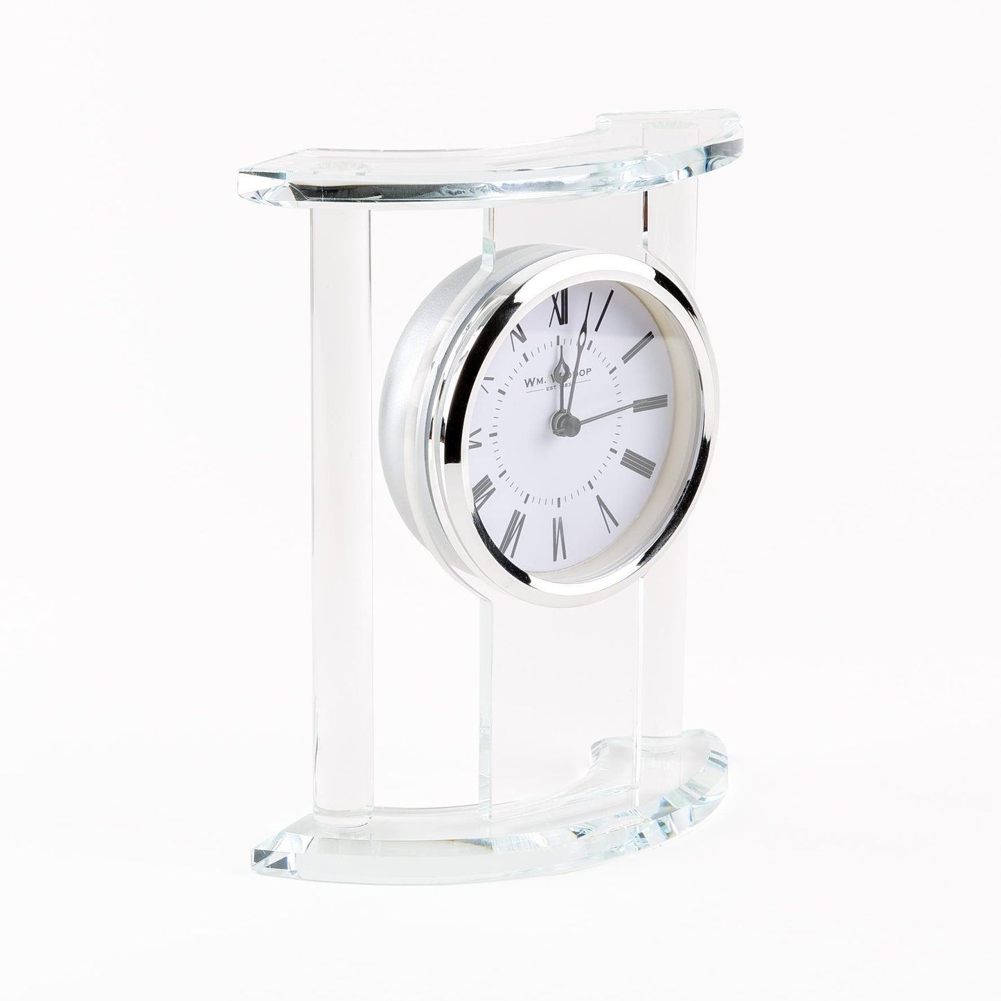 Wm.Widdop White Roman Dial Curved Glass Mantel Clock