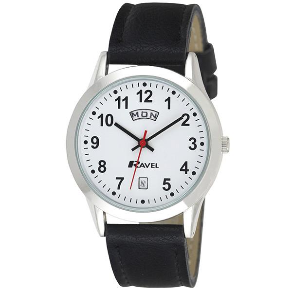 Ravel Mens Stainless Steel Day/Date Faux Leather Strap Watch + Ravel Womens Stainless Steel Day/Date Faux Leather Strap Watch R0706.20.1+R0706.20.2
