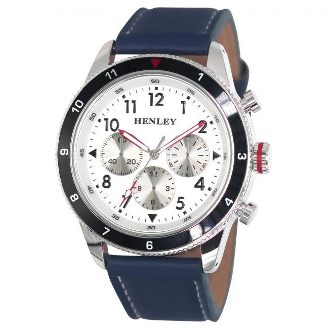 Henley Mens Multi Eye Dial Sports Large Leather Strap Watch H02219 Available Multiple Colour