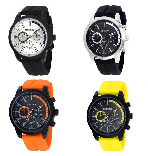 Henley Mens classy Fashion sporty Multi eye dials Large Silicone Watch H02227 Available Multiple Colour