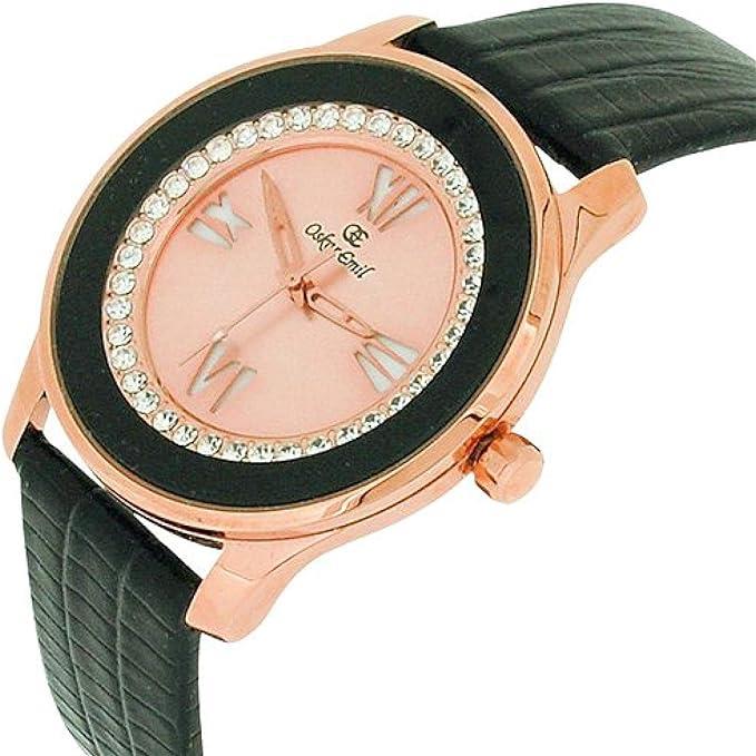 Oskar Emil Ladies Ruby Black Bling Rosegold Dial with Black Leather Strap Watch CLEARANCE - NEEDS RE-BATTERY