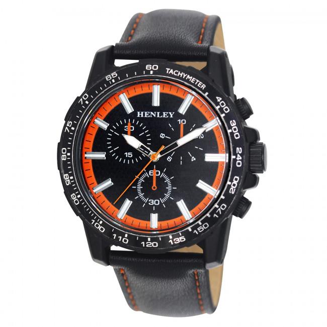 Henley Mens Satin Black Sports Coloured Stitch Multi Eye Watch H03015 Available Multiple Colour