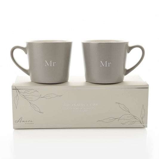 Amore Set of 2 Grey Mugs - Mr & Mr