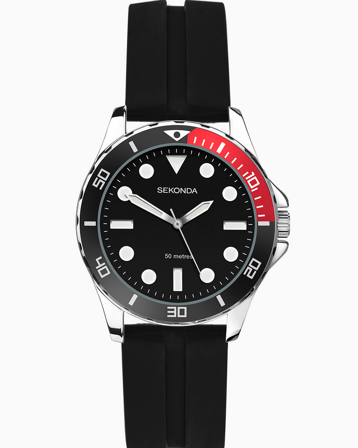 Sekonda Ladies Balearic Silver Alloy Case & Black Rubber Strap with Black Dial Watch