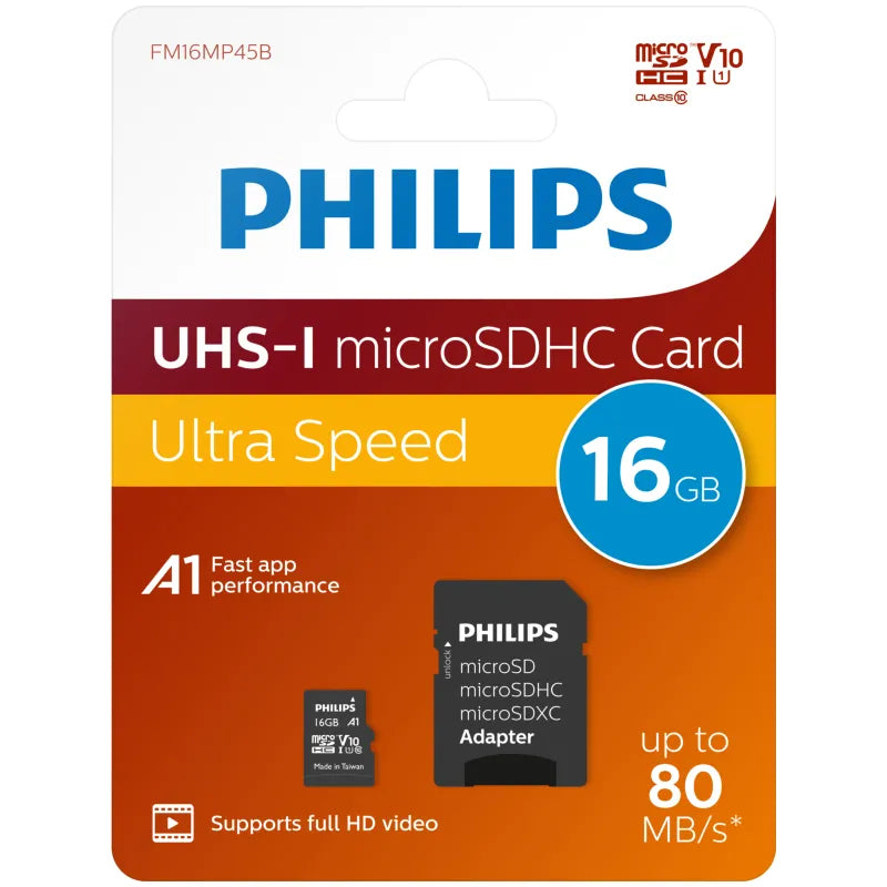 Philips Micro SDHC Card 16GB Class 10 UHS-I U1 with Adapter