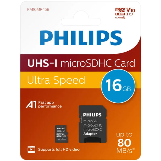 Philips Micro SDHC Card 16GB Class 10 UHS-I U1 with Adapter