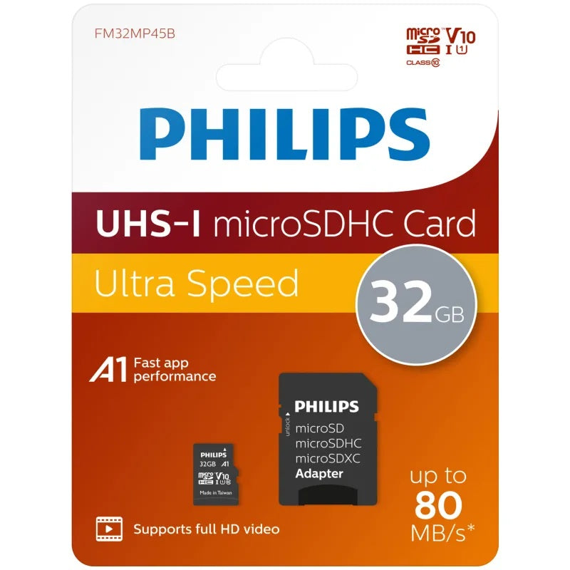 Philips Micro SDHC Card 32GB Class 10 UHS-I U1  with Adapter
