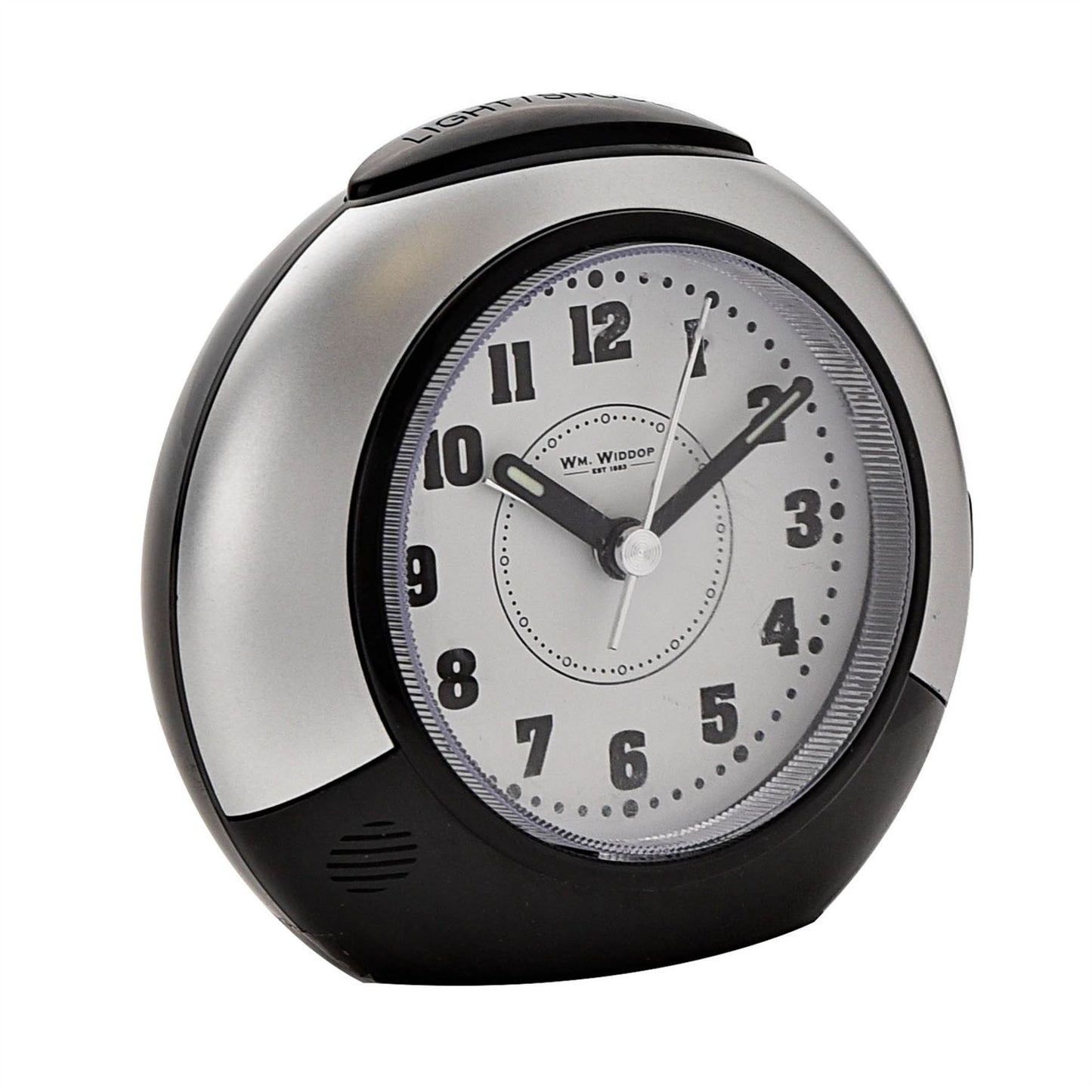 Wm.Widdop Large Round Sweep/Light/Snz Alarm Clock Silver/Black