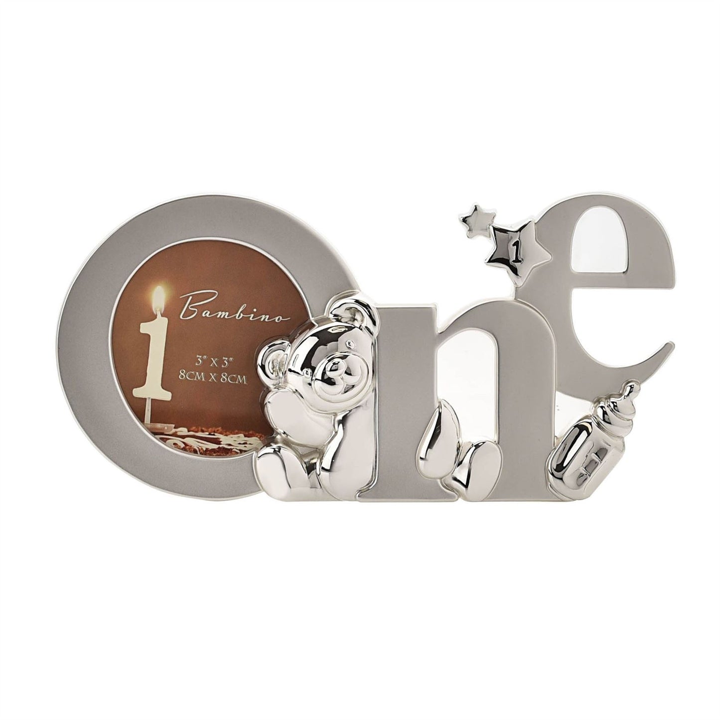 Bambino Silver effect Frame Cutout Letters 3" x 3 - 'One'