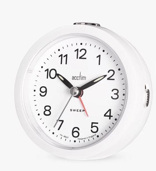 Acctim Elana White Non-Ticking Sweep Analogue Alarm Clock 15762