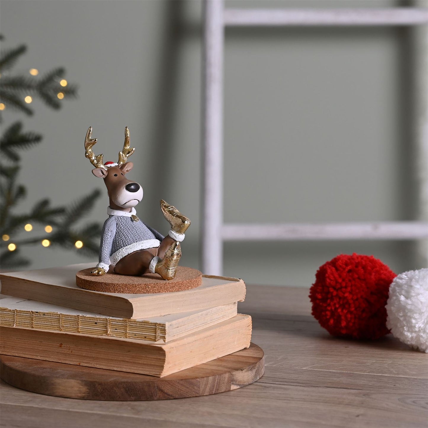 Sitting Reindeer Christmas Figurine