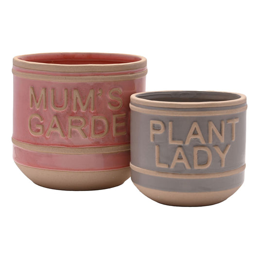 Country Living Set of 2 Ceramic Planters Mum's Garden & Plant Lady