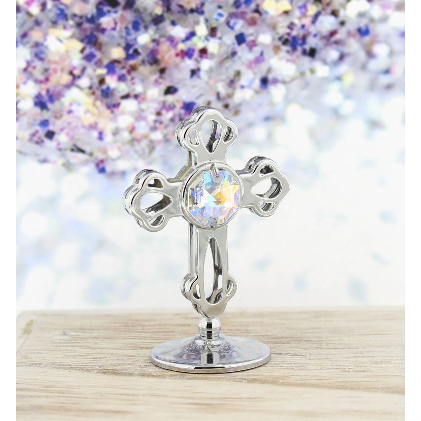 Crystocraft Chrome Plated Cross Ornament With Crystal