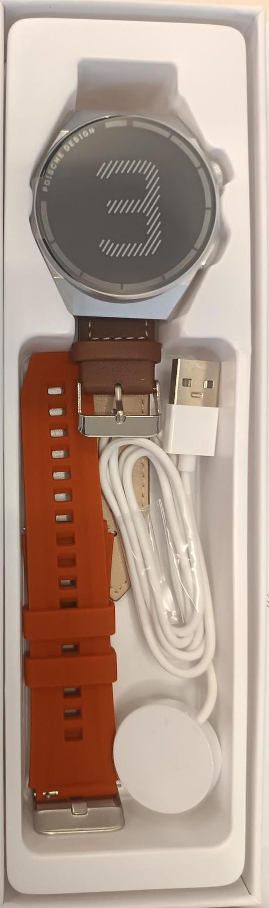 Sunpin SW-23 Mens Smart watch With Orange Rubber Strap & Brown Leather Strap