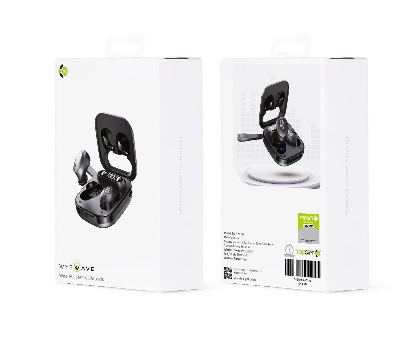 WYEWAVE Black Stereo Wireless Earbuds TG-TWS02