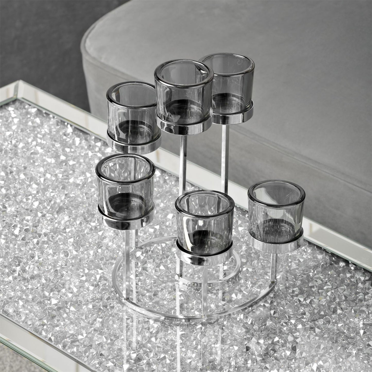 Hestia Smoke Glass Candle Holder 6 Glass Cups