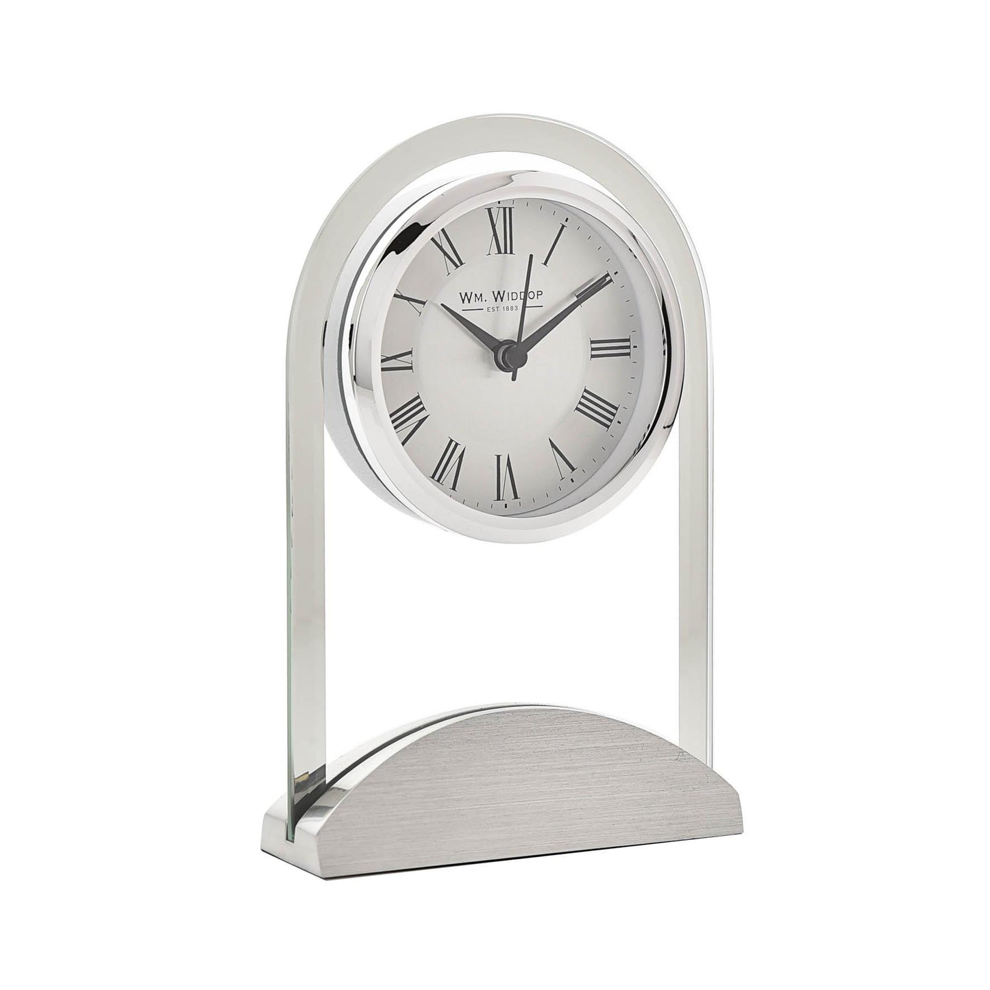 Wm.Widdop Glass Panel Aluminium Base Mantel Clock W2911-12 Available Multiple Colour