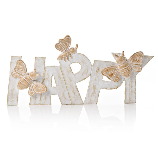 Hestia Wood Effect Resin Bee Ornament - Happy