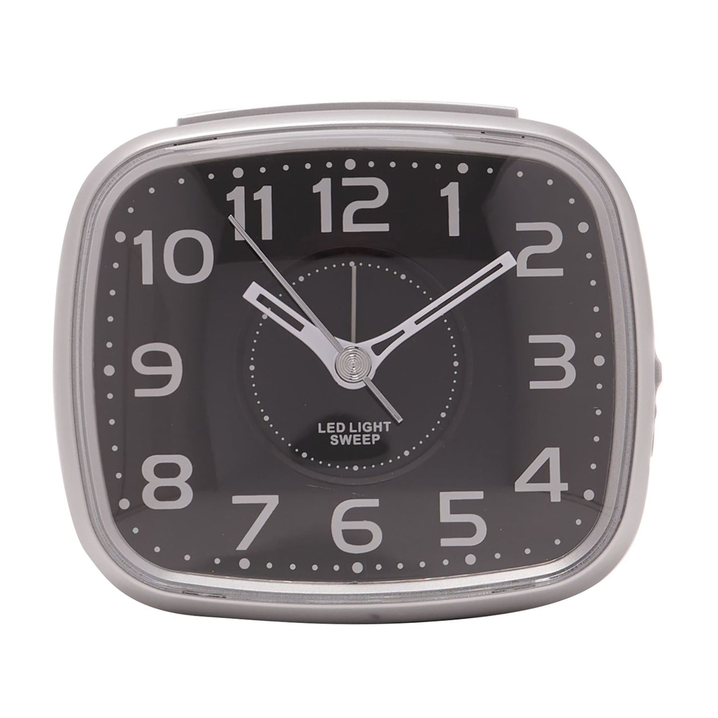 Wm.Widdop Silent Sweep Square LED Alarm Clock Illuminated Button & White Dial - Silver