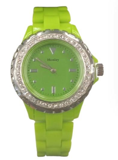 Henley Ladies Bling Fashion Case Lime Green Dial And Plastic Strap Watch H0826.11 - CLEARANCE NEEDS RE-BATTERY