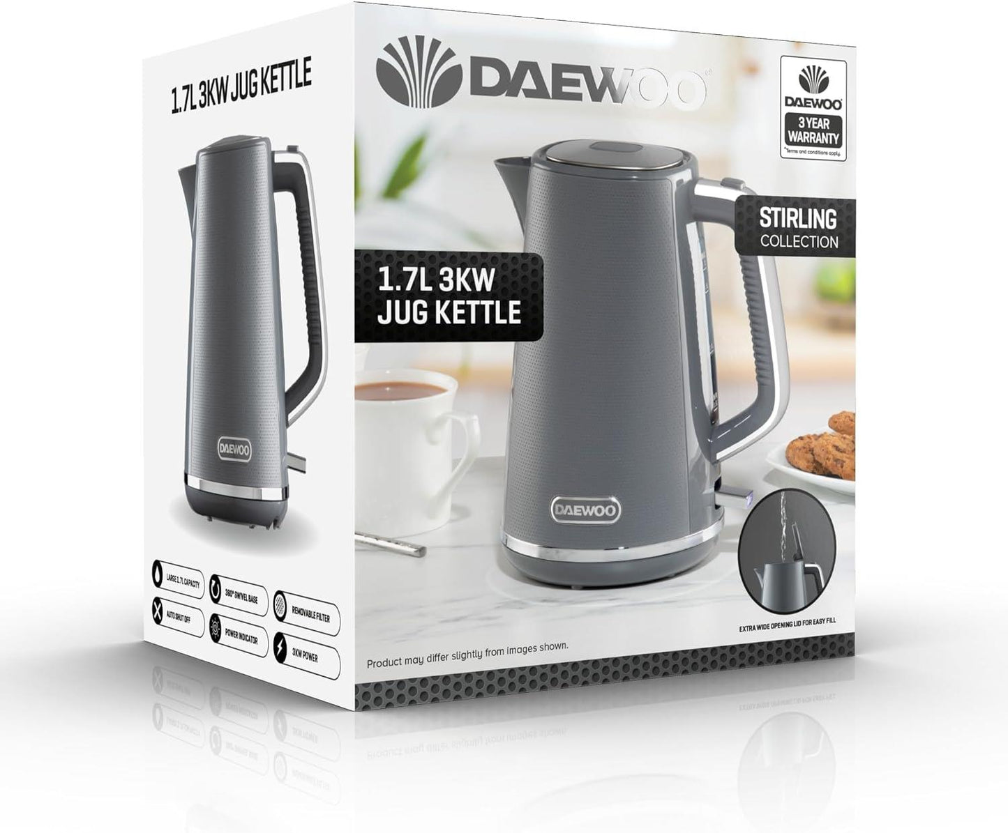 Daewoo Stirling 1.7L Jug Kettle 3000w Grey SDA2631