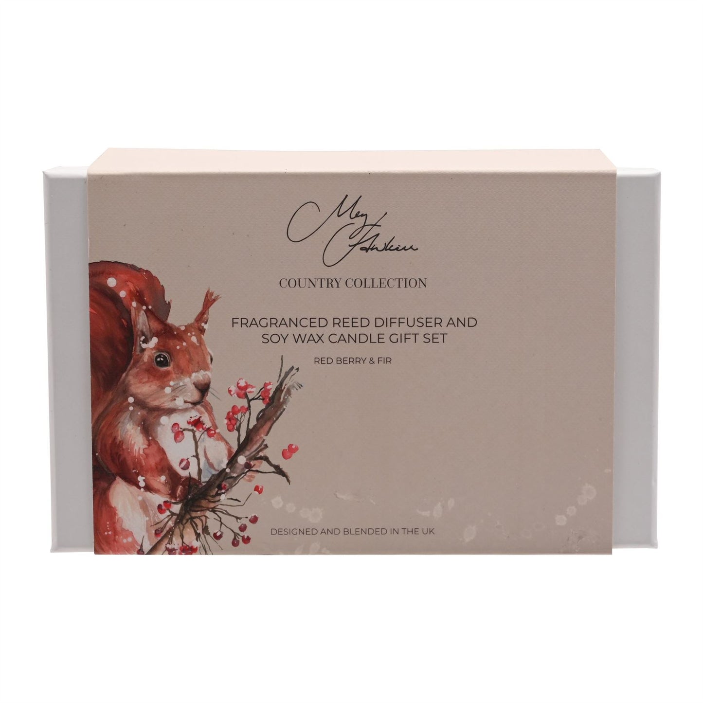 Meg Hawkins Squirrel Mini Candle & Diffuser Gift Set - Fir & Red Berry