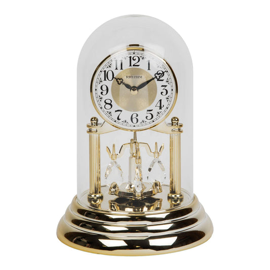 Rhythm Dome Glass Rotating Pendulum Gold Coloured Anniversary Mantel Clock