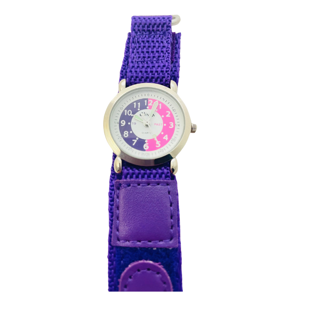 Olivia Children's Girls Analogue Classic Quartz Time Teacher Watch with Velcro Strap TOC149 - CLEARANCE NEEDS RE-BATTERY