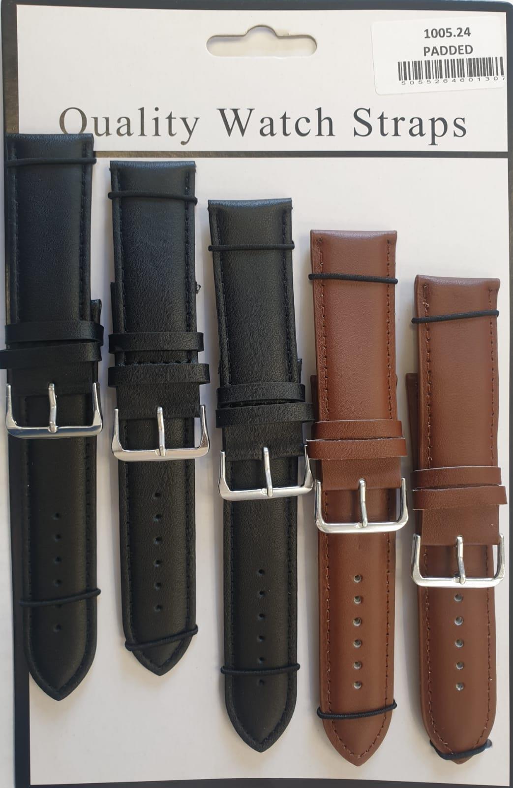 1005 Padded Leather Watch Straps Pk5 Black & Brown mixed 18mm-30mm Available Sizes