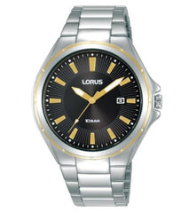 Lorus Mens Basic Fashion Date Black Dial Silver Plated Stainless Steel Bracelet Watch RH942PX9