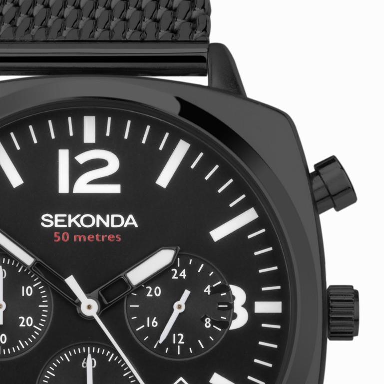 Sekonda mens Airborne Chronograph Black Alloy Case & Stainless Steel Mesh Bracelet with Black Dial watch 30102