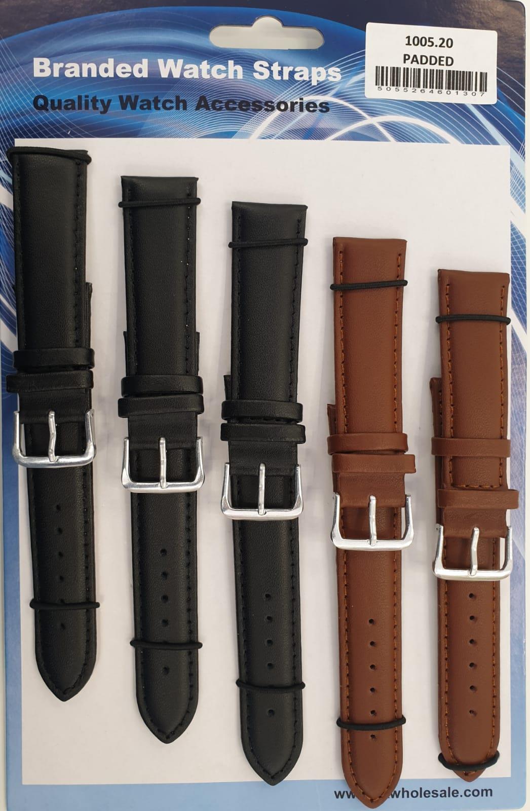 1005 Padded Leather Watch Straps Pk5 Black & Brown mixed 18mm-30mm Available Sizes