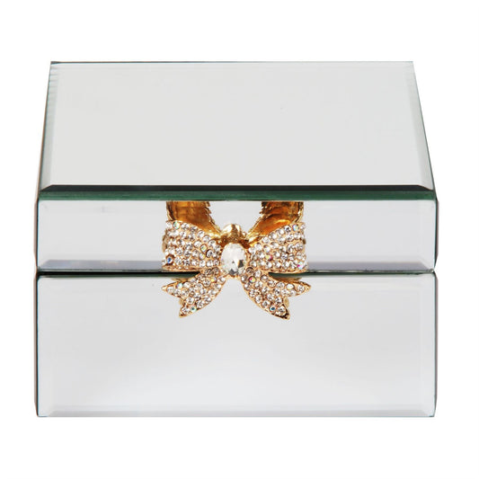 Sophia Mirror Glass Jewellery Box with Gold Bow
