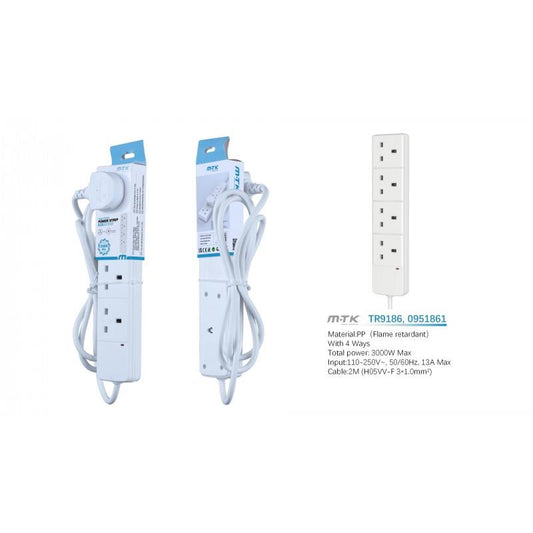 MTK 4 Way 2M Extension Lead 16A Copper Wire