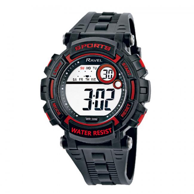 Ravel Mens 3ATM Digital Sports Black PU Rubber Strap Watch RDG.14 Available Multiple Colour