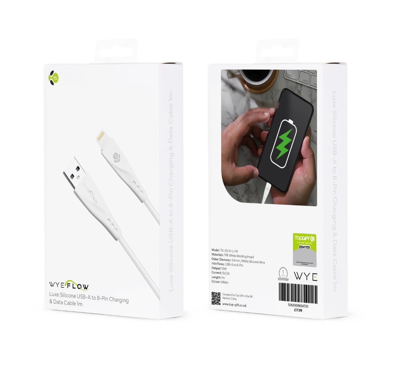 Luxe Silicone USB-A to 8-Pin Charging and Data Cable WYEFLOW