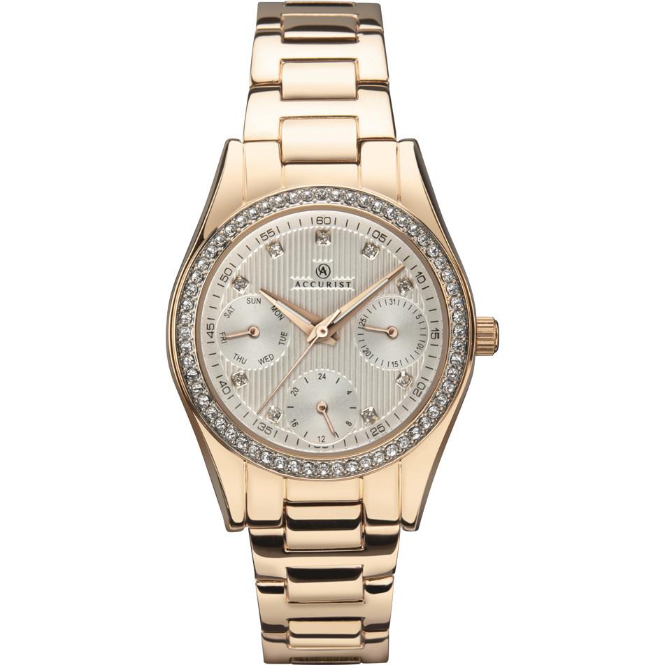 Accurist Ladies Chronograph Bling Rose Gold Dial And Bracelet Watch 8242