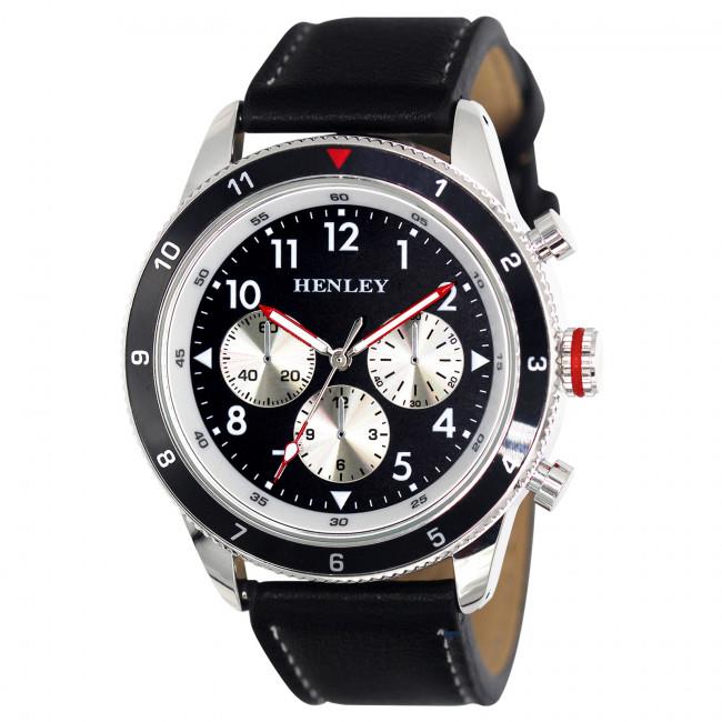 Henley Mens Multi Eye Dial Sports Large Leather Strap Watch H02219 Available Multiple Colour