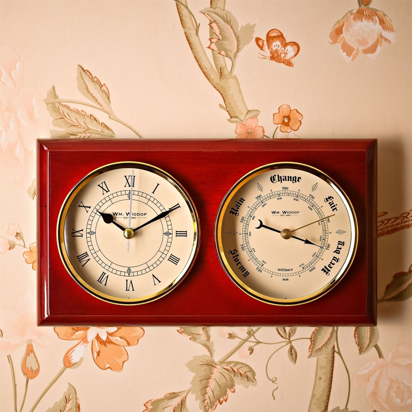 Wm.Widdop Wooden Clock & Barometer - Roman Numerals