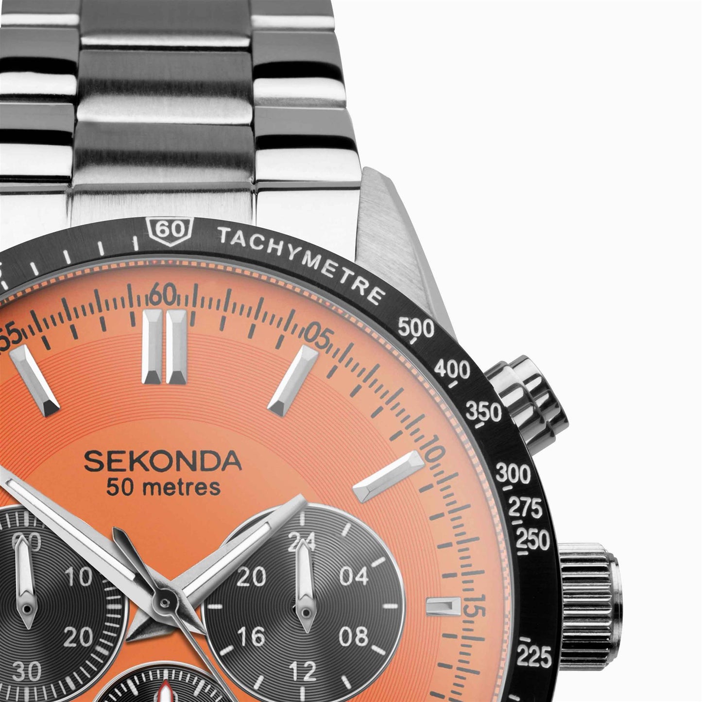 Sekonda Mens Velocity Chronograph Stainless Steel Case & Bracelet with Orange Dial 30025