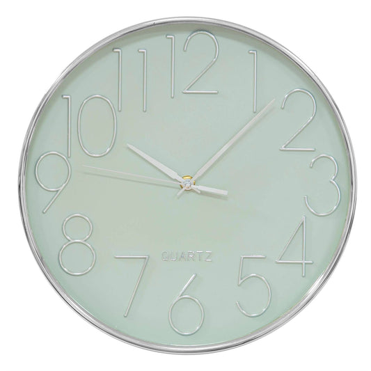 Hometime Wall Clock Raised Numbers Sage Green & Silver 30cm