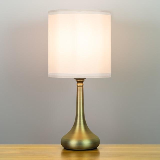 Sarav Touch Lamp Brass Base White Shade - E27 Max 60W