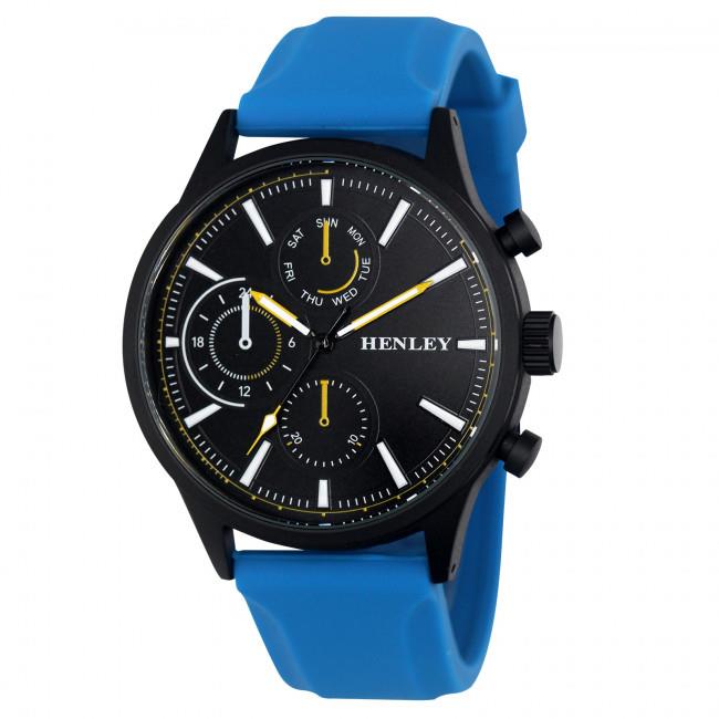 Henley Mens Fashion Multi Eye Black Dial With Sports Large Silicone Strap Watch H02222 Available Multiple Colour